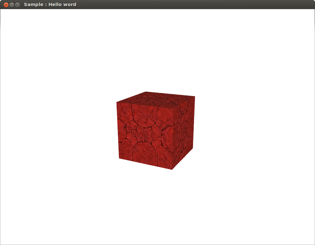 Scène 3D avec un cube texturé teinté en rouge
